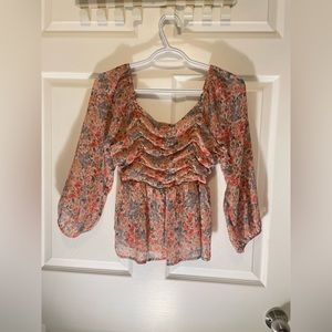 american eagle pink floral peplum top